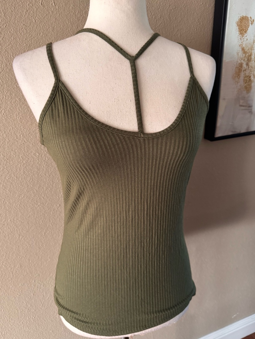 Iris Basic Olive Ribbed Strappy Tank - Picture 9 of 11